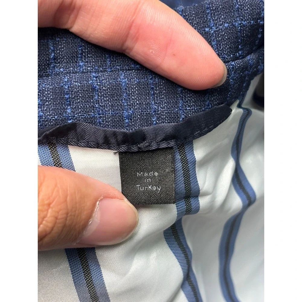 Hugo Boss Blue Checkered Virgin Wool Blazer Sport Coat Mens 40R Lanificio Tesse